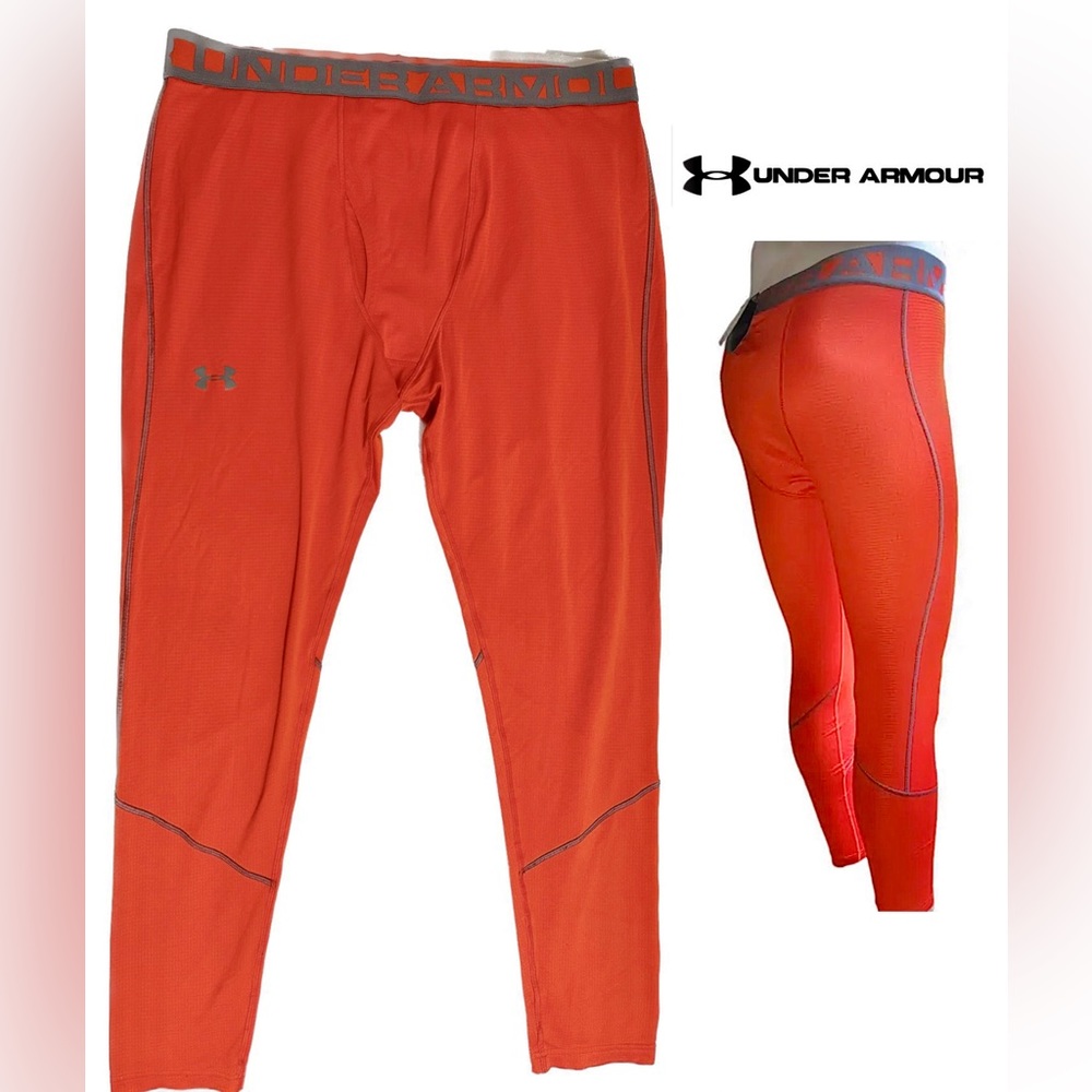Under Armour Cold Gear Full Length Compression Leggings Base Layer Orange 2XL